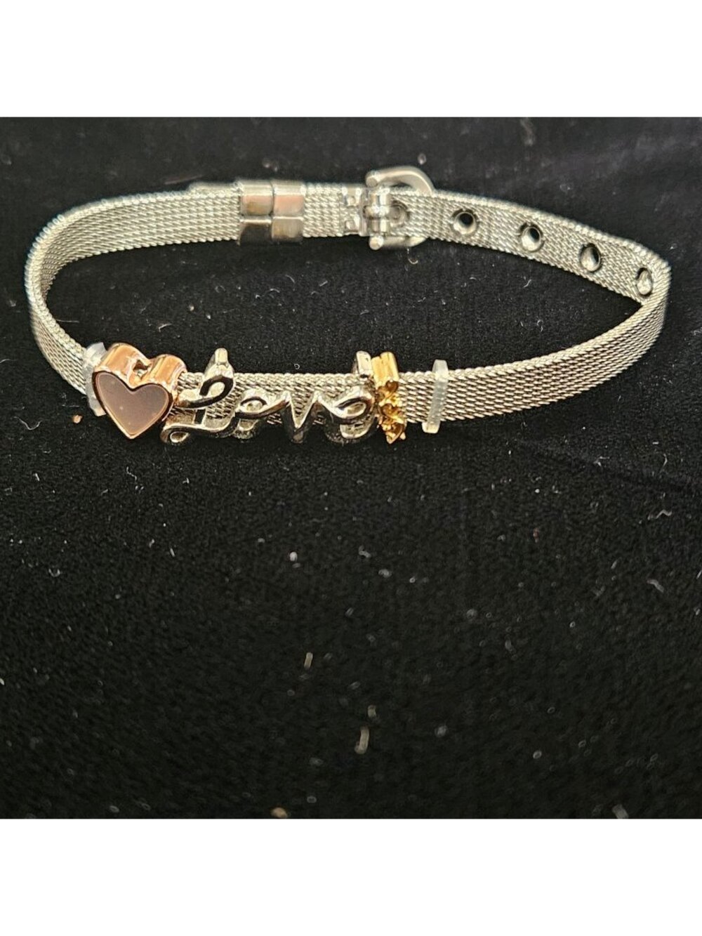 Believe Brilliance 14Kt Gold Plated Love Charm Stainless Steel Mesh Bracelet